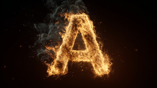 Fire letter burning alphabet flaming text fiery symbol hot typography glowing ember smoke effect dark background dramatic art intense heat Burning