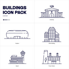 Fototapeta premium Collection of Outline Vector and icon building and landmark