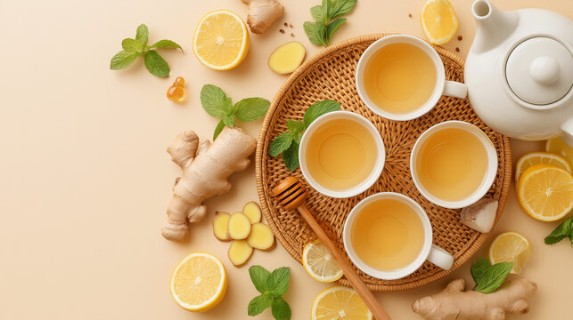Green Tea with Lemon Ginger and Honey Immunity Boosting Natural Cold Remedy Concept