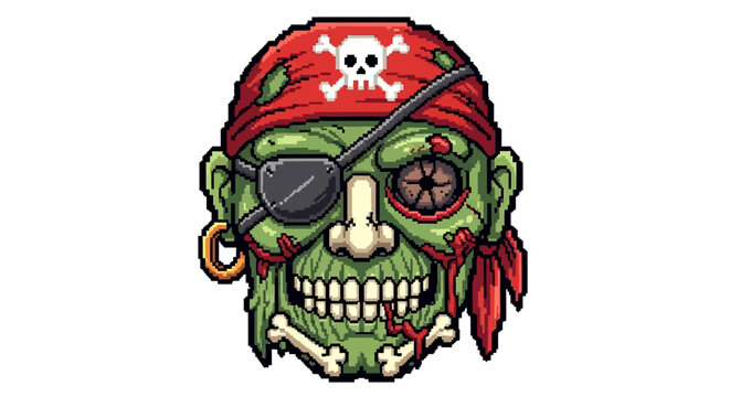 Scary Zombie Pirate Head with Eyepatch and Bandana.