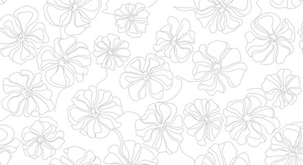 Fototapeta premium Minimalist floral pattern, line art flowers on white background, delicate botanical design