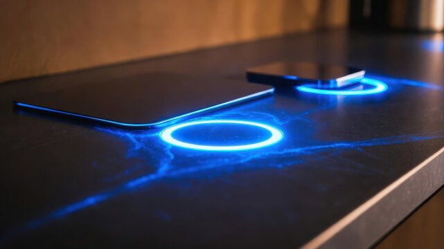 Wireless Charging Pads Glowing on Dark Surface