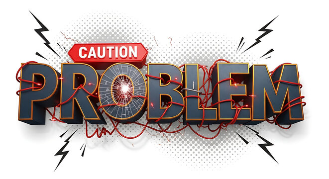 Caution problem sign with red wires and lightning bolts