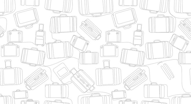 Seamless pattern of vintage travel luggage and suitcases, line art sketch