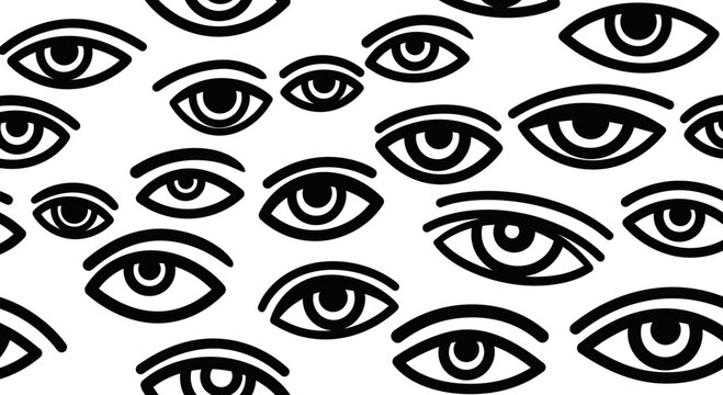 Surveillance Eyes Pattern - Many Watching Eyes on White Background