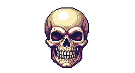 Fototapeta premium Pixel Art Human Skull With Dark Red Eyes.