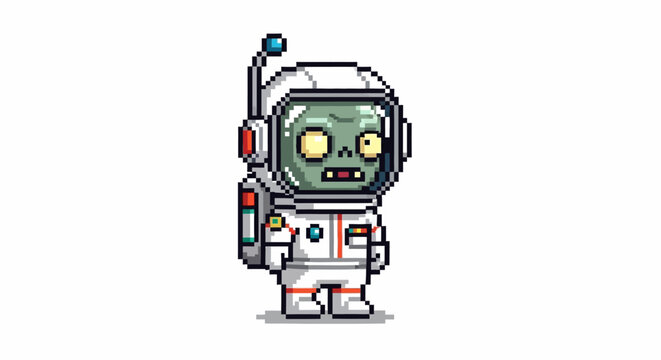 Pixel Art Zombie Astronaut Character Design.