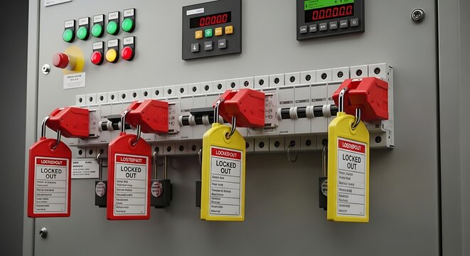 Electrical Control Panel with Lockout Tagout Safety Devices.