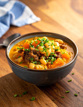 Locro tradicional argentino en cuenco moderno