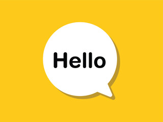 Hello speech bubble icon on yellow background. Minimalist white chat box for communication, greeting, and social media interface. Vector Illustration © Jakiya Graphics