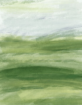 Soft abstract watercolor background with organic green textures and fluid brush strokes. Hand painted digital illustration inspired by natural landscapes, suitable for branding, packaging, wallpaper