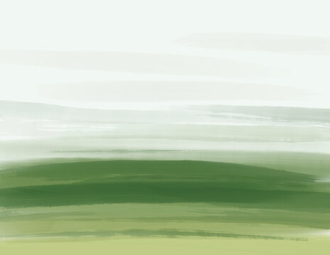 Soft abstract watercolor background with organic green textures and fluid brush strokes. Hand painted digital illustration inspired by natural landscapes, suitable for branding, packaging, wallpaper