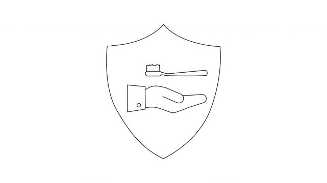 Dental Care Protection - Shield with Toothbrush and Hand Icon.