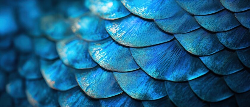 Blue scales detailed texture close up macro shot of overlapping pattern natural animal background