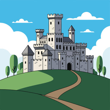 A cartoon castle on a hill