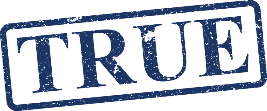 A dark blue distressed rubber stamp impression clearly displays the word TRUE within its rectangular border
