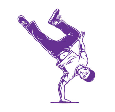 Young man performing a breakdancing move on one hand and head spinning in air