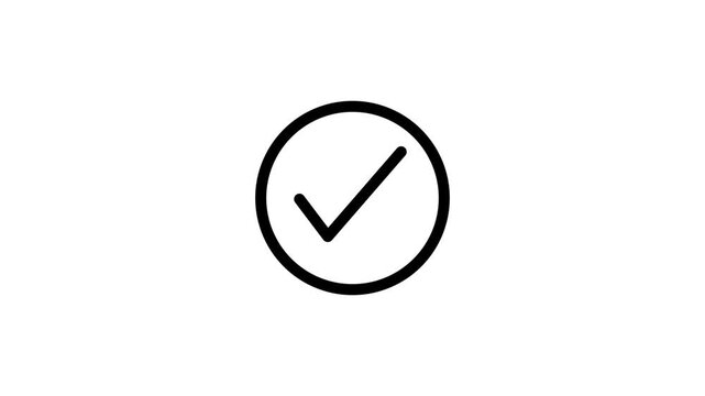 Simple black checkmark icon within a circular frame on a white background