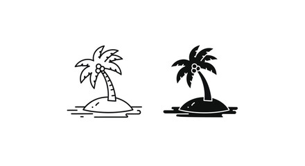 Fototapeta premium Minimalist vector graphic illustration of a palm tree on a small island designed for modern creative projects