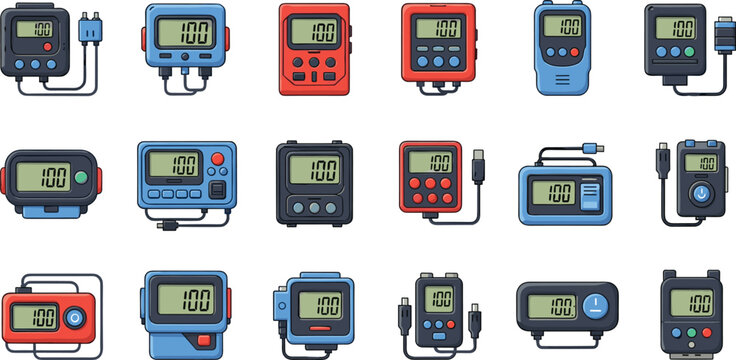 Set of Modern Computer Monitor and Television Display Icons Featuring Flat Screen Desktop Screens and Digital Media Entertainment Devices for Home Office and Technology Designs