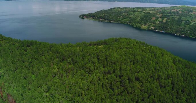 Aerial Drone Lake Toba Hill Landscape Tropical Nature Indonesia Wide View