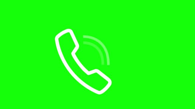 A white telephone handset with incoming call waves on green screen