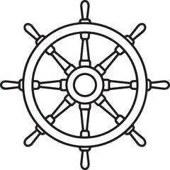 Naklejka premium Minimalist ship wheel line art vector illustration on white background