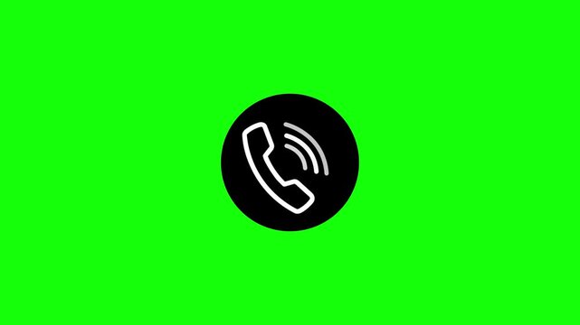 A black telephone handset icon is centered on a vibrant green background