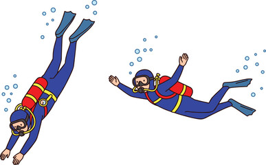 Scuba divers collection set, underwater swimming adventure characters, isolated vector illustration design marine sport people bundle © Vexora Studio
