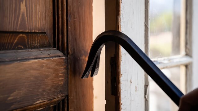 Breaking and Entering Tool with Crowbar at a Door Frame