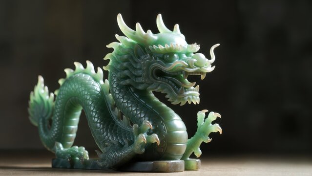 Intricate Green Dragon Sculpture Made of Jade Material