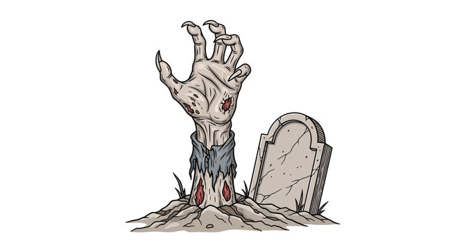 zombie hand, undead creature, graveyard, Halloween vector icon