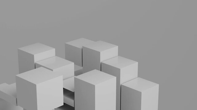 Minimal white cube geometric loop background with abstract 3D blocks and smooth motion for technology, UI and corporate design