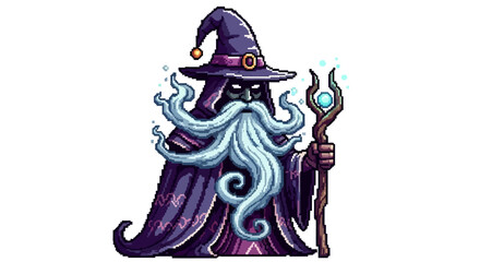 Fototapeta premium Mysterious Wizard with Long White Beard and Magic Staff.