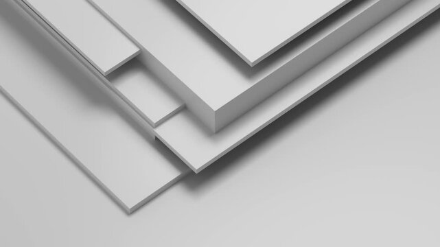 Minimal white layered panels loop background with diagonal 3D geometric slabs and clean modern corporate design