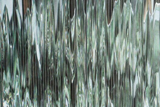 Abstract Green and Grey Glitch Pattern with Wavy Liquid Texture
