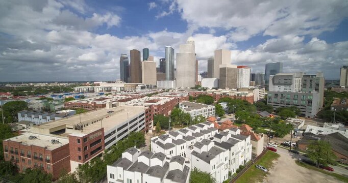 Aerial of Houston Texas Skyline from Midtown Showing Urban Cityscape