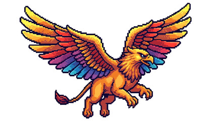 Obraz premium Majestic Griffin Creature with Colorful Wings in Flight.