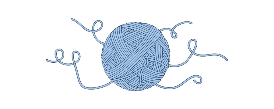 Illustration of a ball of blue yarn with loose ends.