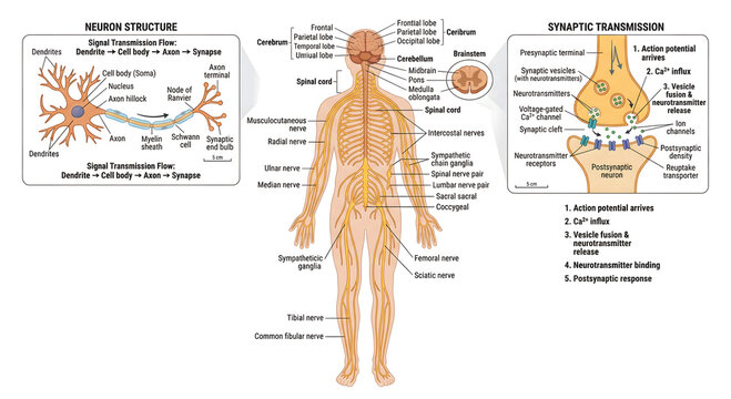 Human Nervous System and Neuron Anatomy Infographic