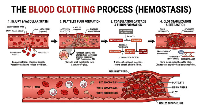 Hemostasis and Blood Clotting Process Medical Infographic