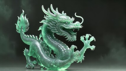 Fototapeta premium Ethereal Green Dragon Sculpture in Mystical Background
