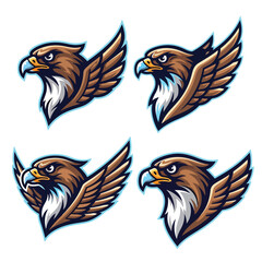 Fototapeta premium Set of four eagle head mascot logos for sports teams.