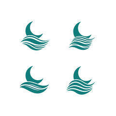 Naklejka premium Set of four abstract moon and ocean wave icons.
