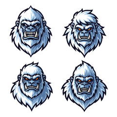 Fototapeta premium Set of Four Aggressive White Yeti Head Mascots.
