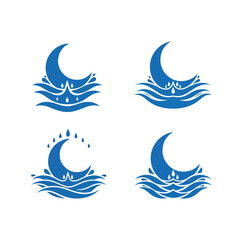 Naklejka premium Set of four blue moon and water wave logo designs.