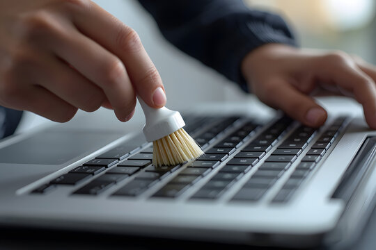 Person Cleaning Keyboard with Brush