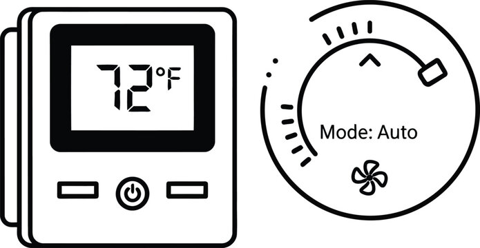Digital Thermostat Displaying 72 Degrees Fahrenheit with Auto Mode Dial