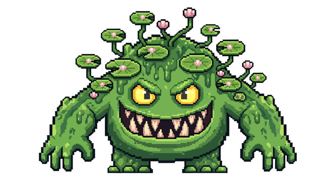Green Monster Creature with Lily Pads and Spikes.