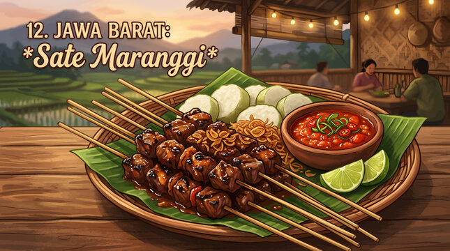 Sate Maranggi A Delicious Indonesian Grilled Skewer Dish from West Java with Savory Peanut Sauce and Fresh Lime
